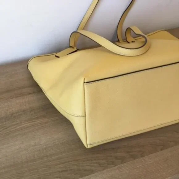Coach F58846 Yellow Pebbled Leather Zipper Closure Tote Bag Silver Hardware - Picture 7 of 11